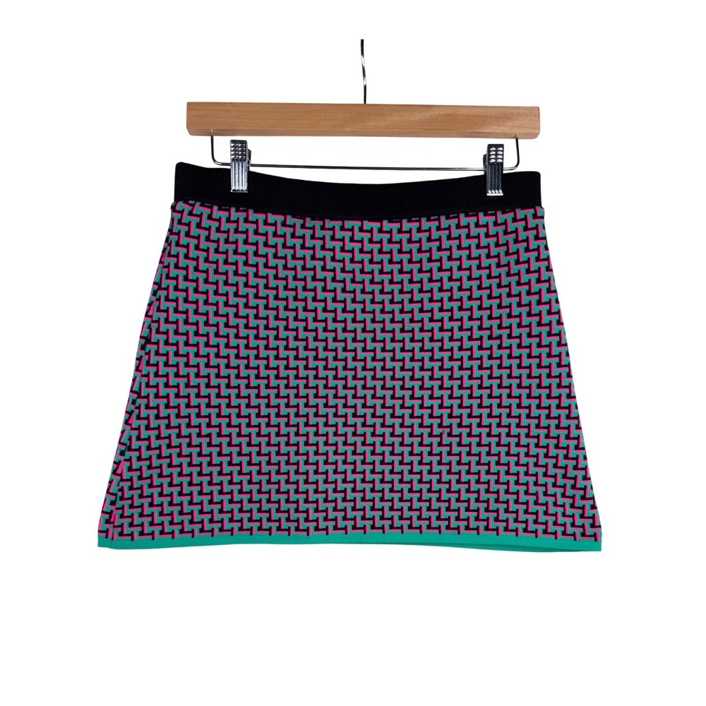 ZARA Women's Stretch Knit Multi Pink Black Turquoise Shirt and Skirt - Size S